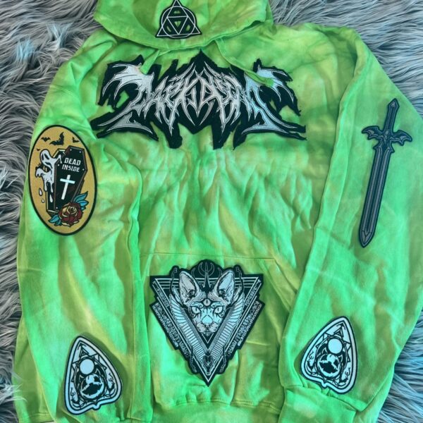 NEW! Dark Arts Slimer Green Embrodiery Patch Tie Dye L Pull Over Hoodie