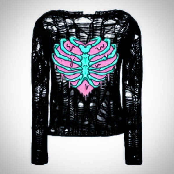 Bleeding Neon Heart Distressed Sweater